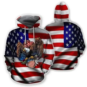 2024 Новая мужская толстовка с капюшоном с флагом США, модный пуловер с 3D-принтом, повседневный трендовый уличный свитер, очень большая толстовка Y2K