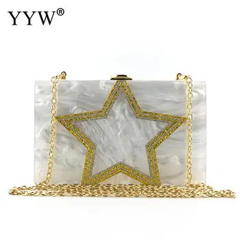 Белые акриловые клатчи, женские сумки-футляры, модные вечерние сумочки с блестками в виде звезды для женщин, роскошная сумка на цепочке через плечо