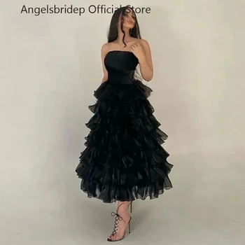 Вечерние платья русалки с открытыми плечами, вечерние платья Araiba из черной органзы, юбка длиной до щиколоток, многоуровневый халат De Soirée