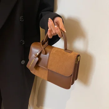 Квадратная Лоскутная Винтажная простая Маленькая сумочка Женская сумка через плечо PU Messenger на одно плечо
