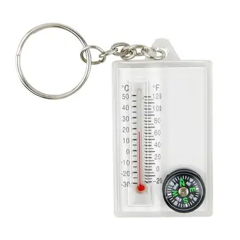 Компас-брелок Портативный карманный компас Маленький брелок-термометр Практичный походный компас для пеших прогулок, охоты на открытом воздухе