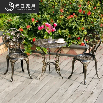 Стол, стул и набор для балкона из литого алюминия на открытом воздухе, вилла в европейском стиле, сад во внутреннем дворе, железный досуг