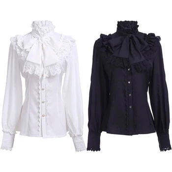 Хэллоуин, Средневековая Викторианская блузка с длинным рукавом, женская рубашка в стиле Стимпанк, Готическая рубашка с рюшами, Ретро Стиль, Винтажные Пиратские топы